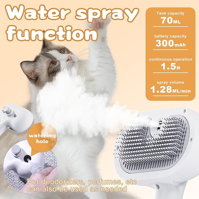 Cat Steam Brush, 3 In 1 Steam Brush for Dogs & Cats, Pet for Pet Hair Removal Tool, Shedding Reduced Discomfort, Suitable for Massaging, Combing