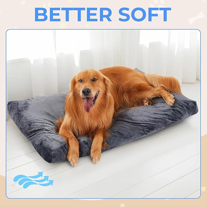 OhGeni Comfort Fluffy Dog Bed with Removable Washable Cover & Waterproof Lining, Light Chew & Scratch Resistant, Non-Slip Soft Crate Bed for Large,Medium,Small Size Dogs,35in(Gray)