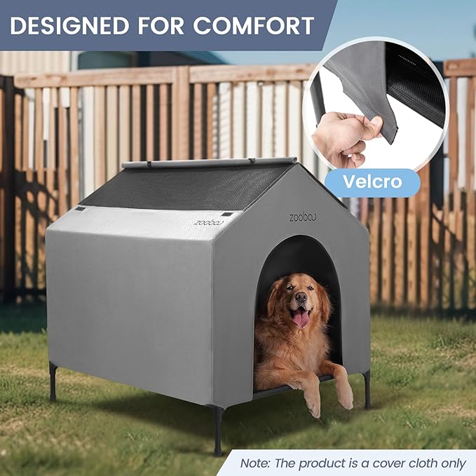 42” Durable Dog House Cover - Waterproof & UV-Resistant 600D Oxford Fabric Canopy for Outdoor Kennels - Cover Only, Fits 36"x30"x44" Houses - Protective Large Breed Shelter Top - Cool Grey