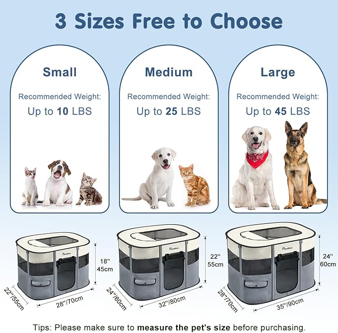 Dog Playpen, Portable Pet Playpen Cat PlayPen, 600D Oxford Dog Kennel Tent Crate, Waterproof&Breathable, Indoor Outdoor Travel Camping Use for Medium/Large Breed with Carrying Case+Folding Bowl,L,Gray