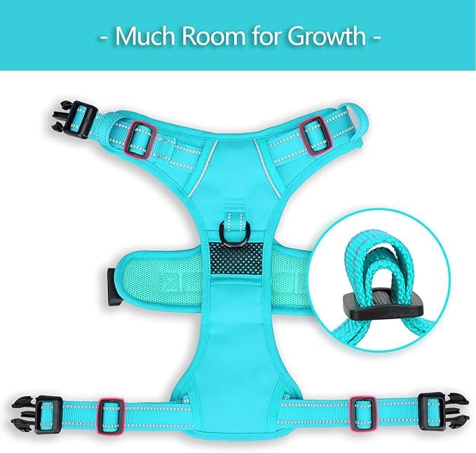 PoyPet No Pull Dog Harness, No Choke Reflective Dog Vest, Adjustable Pet Harnesses with Easy Control Padded Handle for Small Medium Large Dogs(Mint Blue Matching Trim,M)