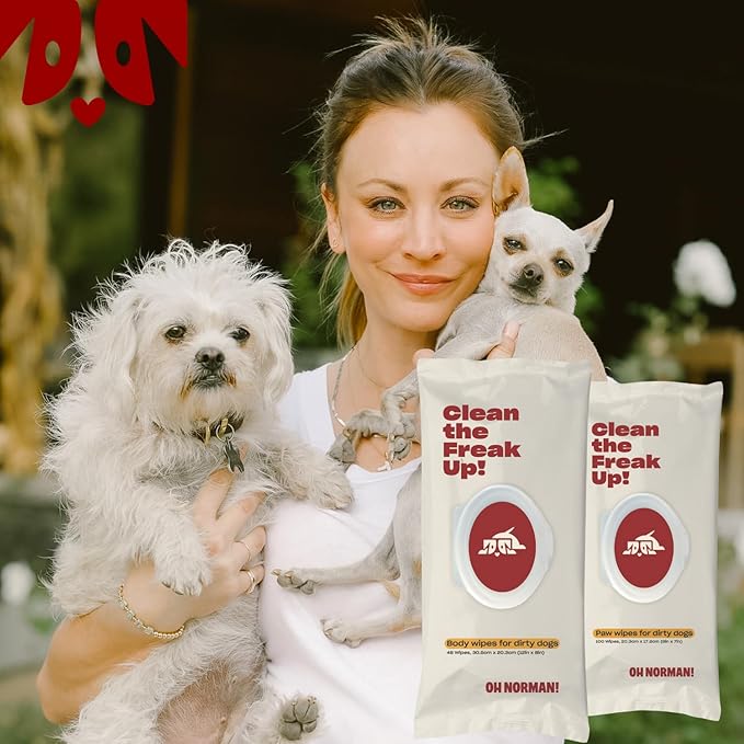 Clean Up Paw Wipes for Dogs (8x7) by Kaley Cuoco, Gentle Pet Grooming Wipes, Plant-Based and Unscented, 100 Count