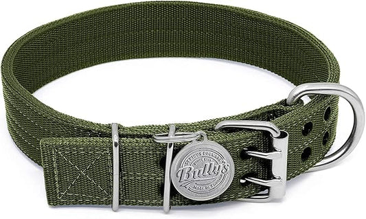 Pit Bull Collar, Dog Collar for Large Dogs, Heavy Duty Nylon, Stainless Steel Hardware (Large, Army Green)