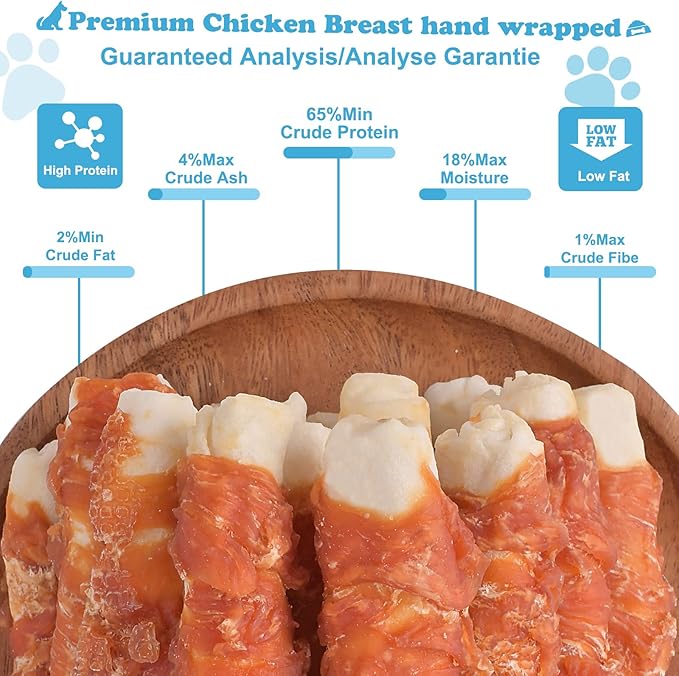 Dog Treats Chicken Wrapped Rawhide Rolls Healthy Dog Chews Long Lasting for Large Dog 1 lb/454g