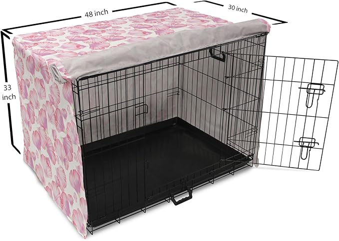 Ambesonne Watercolor Flowers Dog Crate Cover, Pastel Petals Romantic Rose Leaf Botanical Beauty Essence, Easy to Use Pet Kennel Cover for Medium Large Dogs, 48 Inch, White Pink