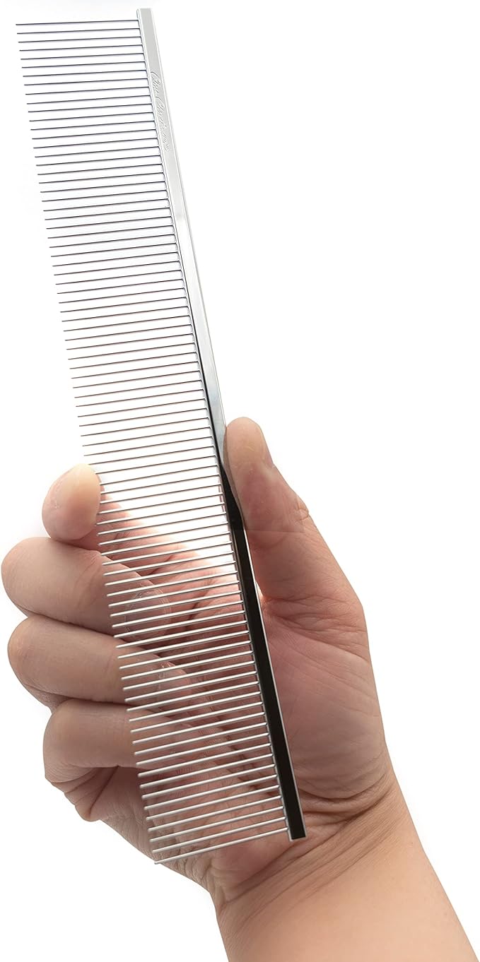 Chris Christensen 505 8.5 in. Coarse Poodle-Style Butter Comb, Groom Like a Professional, Rounded Corners Prevent Friction and Breakage, Solid Brass Spin with Steel Teeth, Chrome Finish.