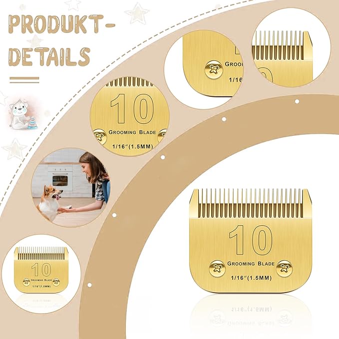 Andis/Oster A5/Wahl KM-10 Series Compatible 5PCS Detachable Dog Clipper Blades (Gold-#10, 30, 4FC, 5FC, 7FC)