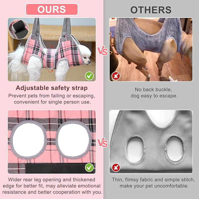 BEAUTYZOO Dog Grooming Hammock for Small Dogs Cat- Dog Sling for Nail Trimming/Clipping- Dog Hanging Harness Holder with Thick Fabric Neck Support & Strap Restraint Claw Care, Pink S