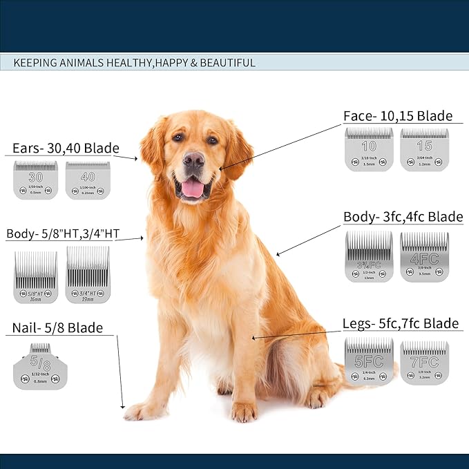 5FC Pet Dog Grooming Detachable Ceramic Blades,Compatible with Andis,Oster A5,Wahl KM10 Clippers,Cut Length 1/4"(6.3mm),2 PCS