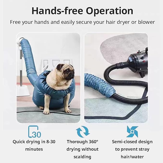 MANON ROSA Dog Drying Bag Hands Free Quick Drying Pet Grooming Tool for Small Medium Large Puff Fluff Dogs & Cats, 360 Degree Shower Bath Hair Dryer Suit (XX-Large)