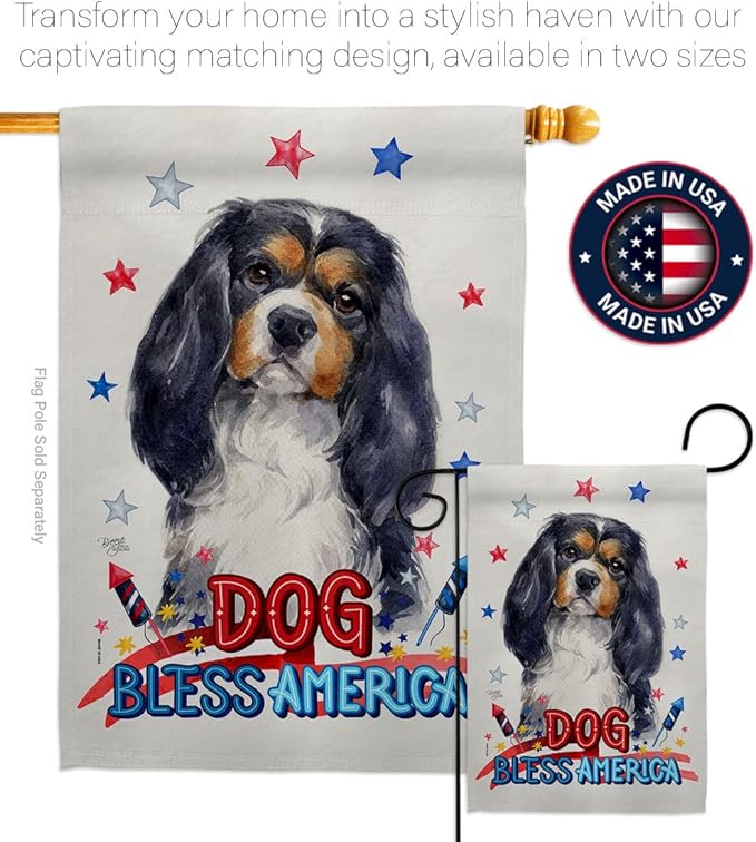 Breeze Decor Patriotic Cavalier Spaniel Garden House Flag-Kit Dog Puppy Spoiled Paw Canine Fur Pet Nature Farm Animal Creature Decoration Banner Small Yard Gift Double-Sided, Made in USA