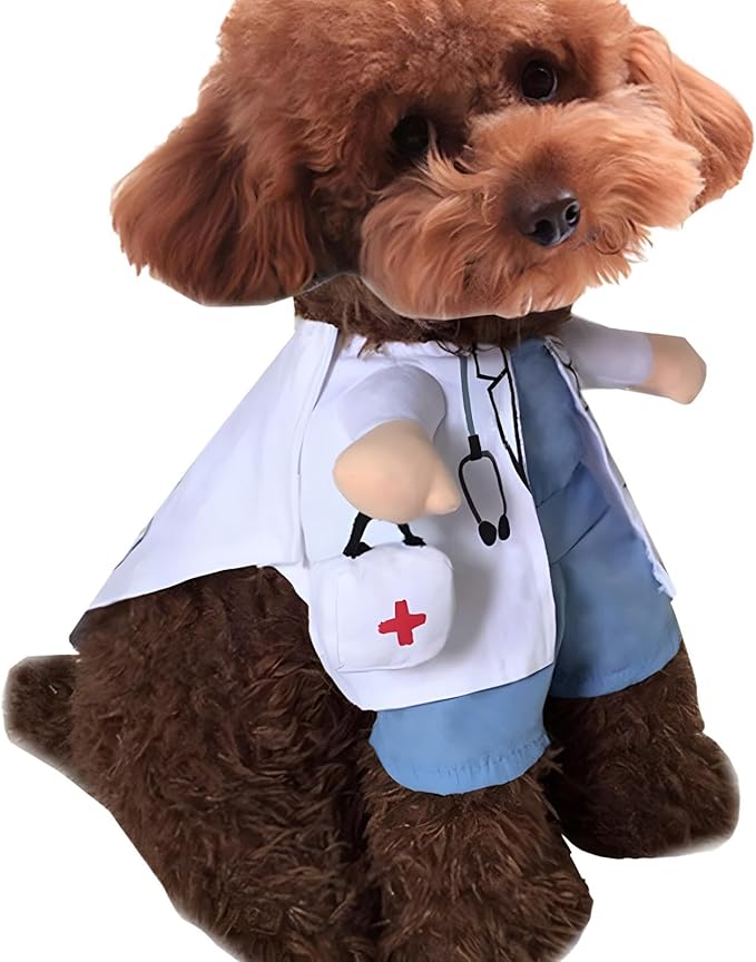 NACOCO Dog Cat Doctor Costume Pet Doctor Clothing Halloween Jeans Outfit Apparel (S)