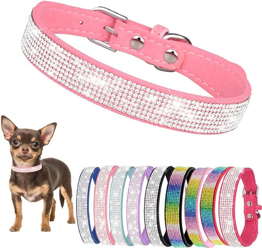 Bling Dog Collars for Small Dogs, XXS Dog Collar with Rhinestone Diamond Crystal Glitter Girls Dog Collars for Puppy XXS XS Small Dogs and Cats, Pink, XXS