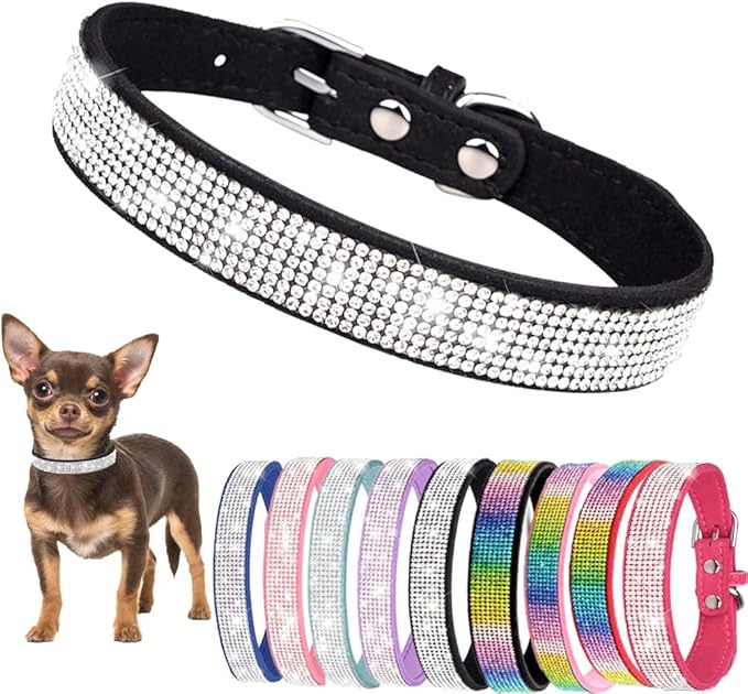 Rhinestone Dog Collars for Large Dogs, Bling Dog Collar with Diamond Crystal Glitter Sparkling Female Dog Collars for Medium Large Dogs Black, XL