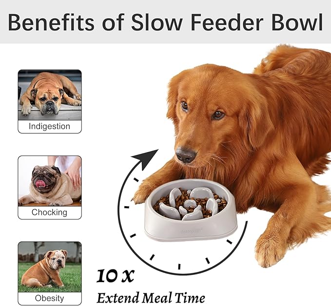 MateeyLife Slow Feeder Dog Bowls, Anti-Choking Puzzle Dog Food Bowls, Anti-Slip Interactive Feeding Slow Down Eating, Bloat Stop Maze Dishes for Medium Large Breeds Gray