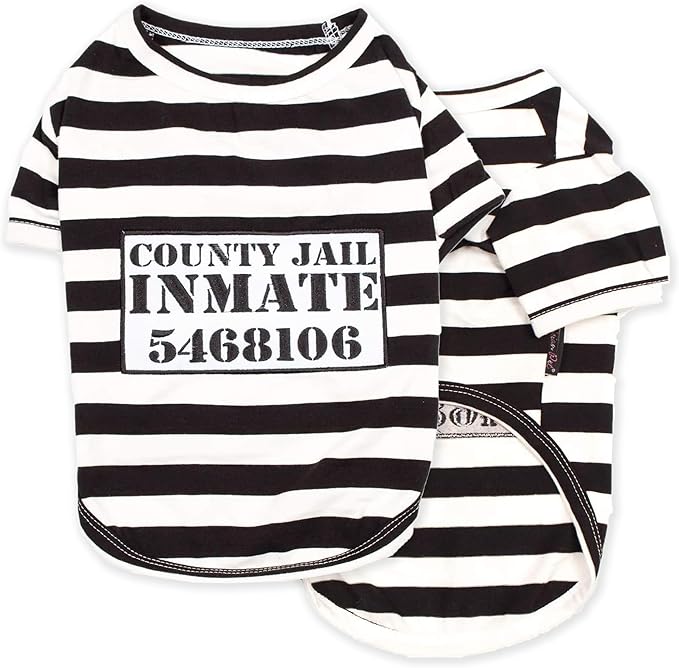 Parisian Pet Dog Shirt - Prisoner Dog Costume - 100% Cotton Black and White Strips Dog Clothes - Lightweight Polyester Dog Shirts - Sleeved Dog Costume for Large Dogs - Pet Costumes - 2XL