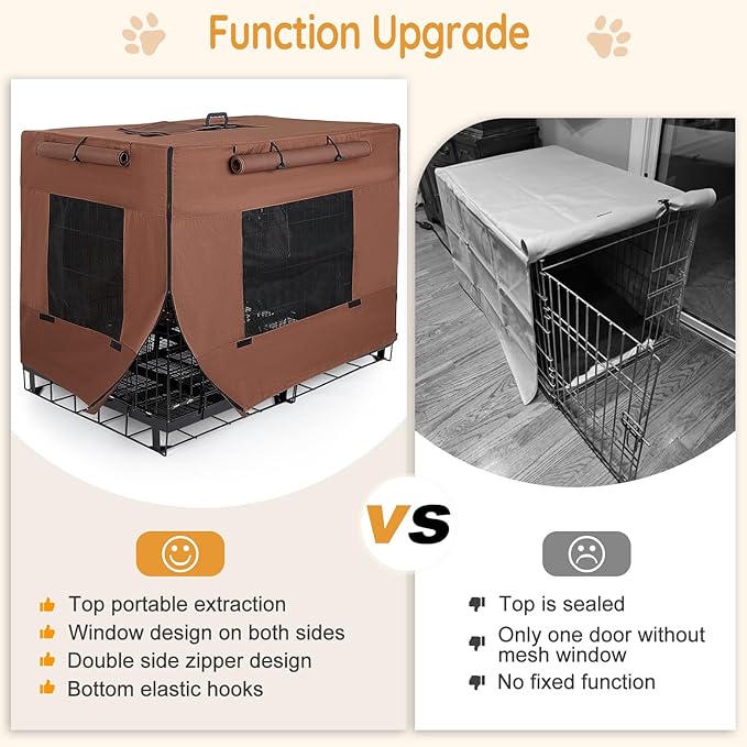 Dog Crate Cover 42 Inch Thickened Dog Kennel Cover Windproof Puppy Cage Cover with Mesh Windows on Both Sides Portable Crate Covers for Dogs Cages Fit for Indoor/Outdoor Use