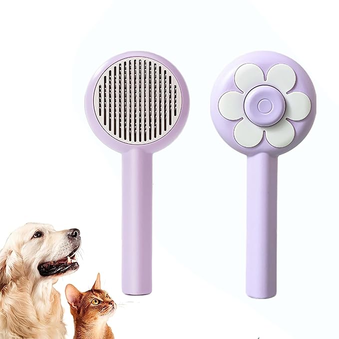 Cat Brush for Shedding,Pet Grooming Self Cleaning Slicker Brush,Removes Mats,Tangles and Loose Hair,Shedding Brush for Short or Long Haired Cats Dogs (Purple)