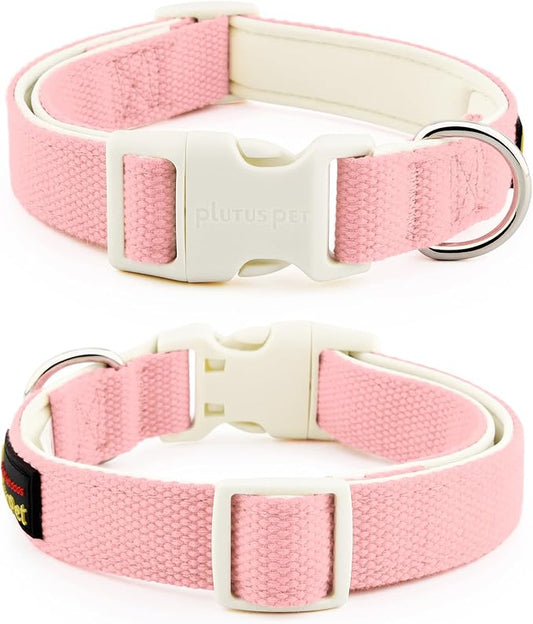 Plutus Pet Cotton Dog Collar, Heavy Duty Collar with Soft Padding, Adjustable and Comfortable for Small Medium and Large Dogs, Pink, M