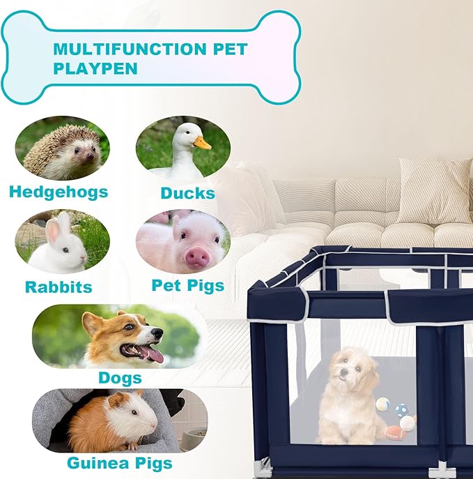 Dog Playpen 50 × 50 inch, Puppy Playpen with Bottom, 32 Inch Height Pet Playpen