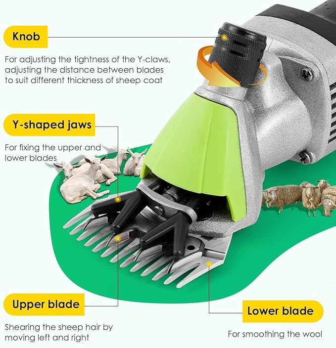 CGOLDENWALL 850W Sheep Shears Electric Sheep Clipper, Farm Livestock Grooming Clipper Kit, Heavy Duty Animal Hair Trimmer for Goats Alpaca Sheep, 13-Straight-Teeth Blade 110V