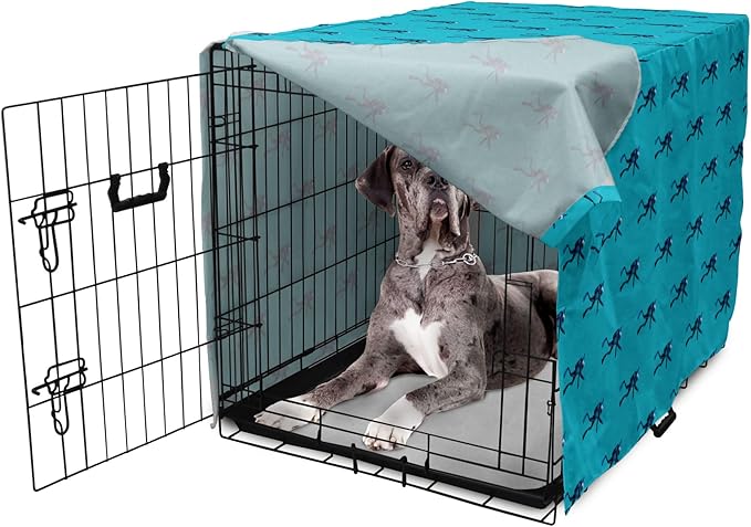Lunarable Scuba Dog Crate Cover, Repeating Diving Man Nautical Pattern, Easy to Use Pet Kennel Cover for Medium Large Dogs, 48 Inch, Sea Blue Night Blue