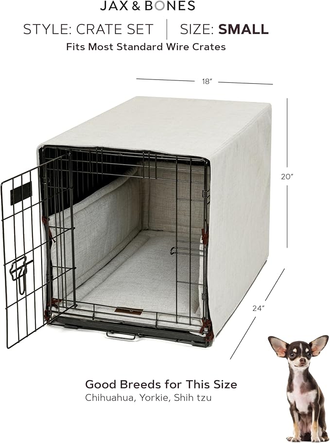 Jax & Bones Dog Crate Cover & Dog Crate Pad Set - Includes Crate Bed, Kennel Cover, & Soft Liner That Acts Like a Bumper - Small Lark Ivory - Made in USA