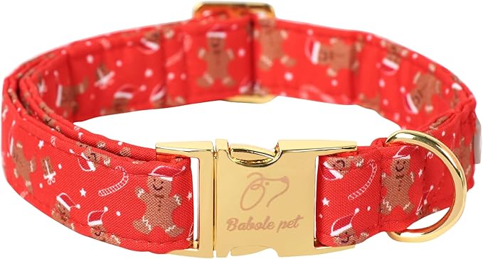 Christmas Dog Collars for Small Dog,Red Gingerbread Man Collar with Safety Metal Buckle Adjustable Puppy Collars for Medium Large Dog,Boy&Girl&Male&Female Dog Gift,S-10-16"