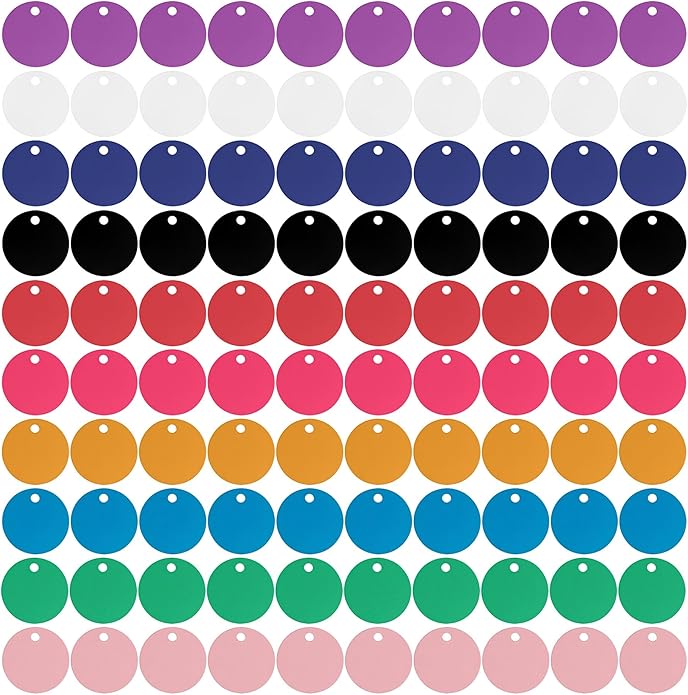 Framendino, Pet ID Tag Colorful Blank Round Double Sided Pets ID Tag Name Phone Number ID Tags Aluminum Charms