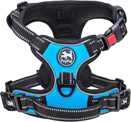 PoyPet No Pull Dog Harness, No Choke Front Lead Dog Reflective Harness, Adjustable Soft Padded Pet Vest with Easy Control Handle for Small to Large Dogs(Blue,XS)