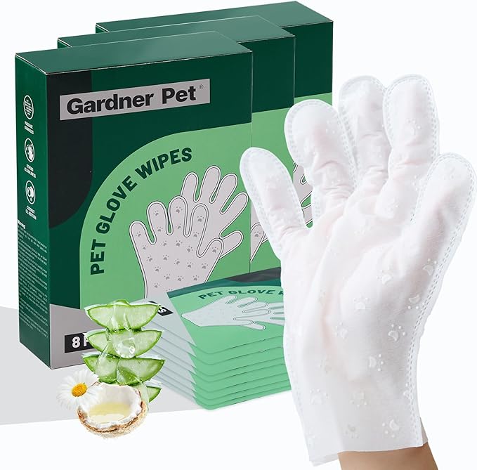 Gardner Pet Extra Thick Pet Glove Wipes for Dogs and Cats, Dog Wipes Cleaning Deodorizing Bath Wipes, Dog Wipes for Paws and Butt, Grooming Cat Wipes, Puppy Wipes, Unscented 24 PCS