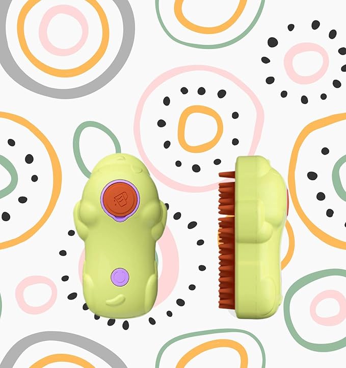 3-in-1 Pet Grooming Brush for Dogs & Cats - Steam Brush with Dual Functions, Moisturizer, Release Button, Water Reservoir - Lime, Pet Shedding & Dematting Brush