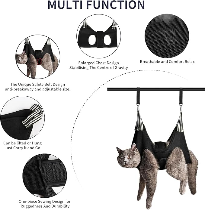 Cat/Dog Grooming Hammock Hanging Harness,Pet Grooming Restraint Sling with Wide Strap Anti Scratch&Bite,for Nail Trim/Take Eye/Ear Care with Nail Clipper/Nail File Pet Grooming Supplies Kit-L