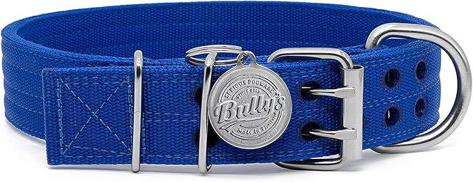 Pit Bull Collar, Dog Collar for Large Dogs, Heavy Duty Nylon, Stainless Steel Hardware (XL-1.5 Inches Wide, Sapphire Blue)