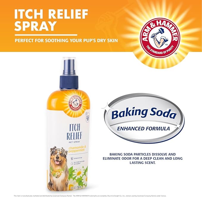 Arm & Hammer for Pets Itch Relief Spray for Dogs with Arm & Hammer Baking Soda, Chamomile and Peppermint Scent | Dog Itch Spray, Free of Sodium Lauryl Sulfate & Parabens, 8 Fl Oz - 2 Pack