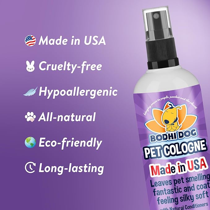 Bodhi Dog Natural Dog Cologne (Lilac) - Premium Scented Deodorizing Pet Perfume with Conditioner for Dogs & Cats - Keeps Pets Fresh & Clean - Gentle and Safe Formula, Made in USA (8 Fl Oz)