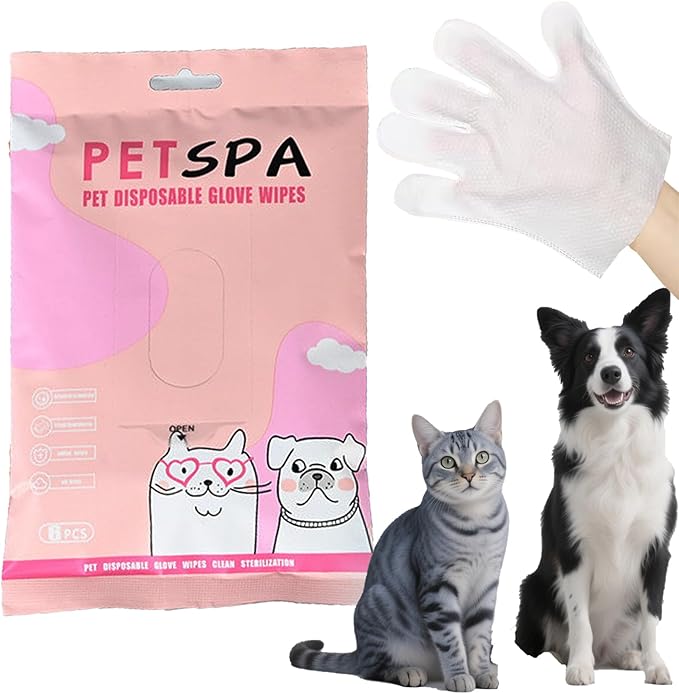 Pet Glove Wipes for Dogs and Cats, Extra Thick Dog Wipes Cleaning Deodorizing, Rinse Free Cleaning Gloves Dog Washing Gloves, Cat Gloves for Grooming for Pet Dry Cleaning, Daily Care and Travel 6 Pcs