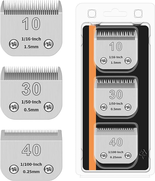 3PACK Dog Grooming Clipper Replacement Blades Compatible with Andis Pet Clipper/Oster A5/Wahl KM Series Dog Clipper,Ceramic Blade & Stainless Steel Blade (10#+30#+40#)