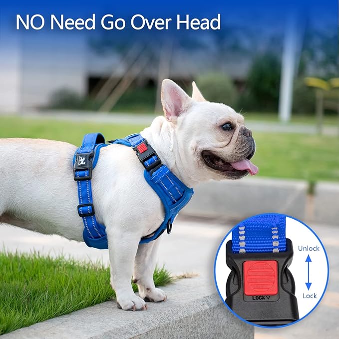 PoyPet No Pull Dog Harness, No Choke Reflective Dog Vest, Adjustable Pet Harnesses with Easy Control Padded Handle for Small Medium Large Dogs(Royal Blue,M)