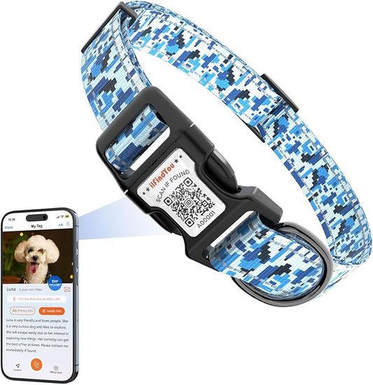 Reflective Dog Collars for Large Dogs Soft Nylon Camo Blue Sized L