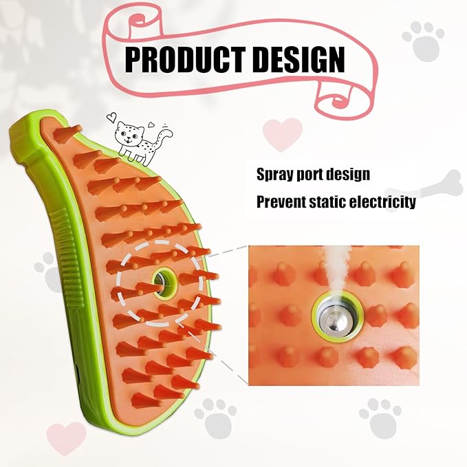 Cat Steam Brush for Dogs and Cats - Defur Comb With Water Spritz for Shedding ALD-001-CO (Random Color-Green or Yellow)