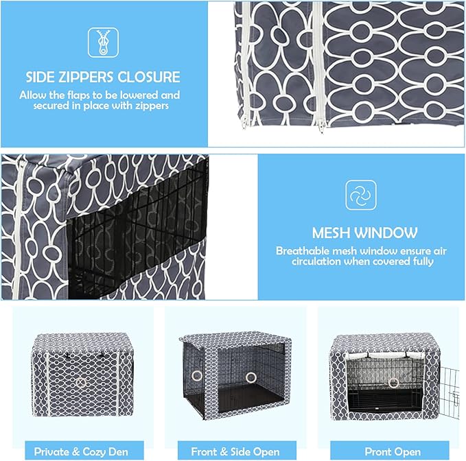 Dog Crate Cover Kennel Dogs Covers fits Small Medium Large crates cage Heavy Nylon Waterproof soundproof Indoor Outdoor - Cover only - Grey - 30 inch