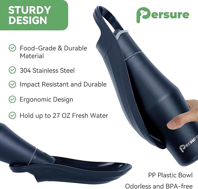 27 OZ Dog Water Bottle Portable Stainless Steel Convenient Pet Water Dispenser, Leak Proof Puppy Travel Water Bowl for Dog Outdoor Walking, Hiking, Perfect Size for All Dog Breeds, Whole Blue