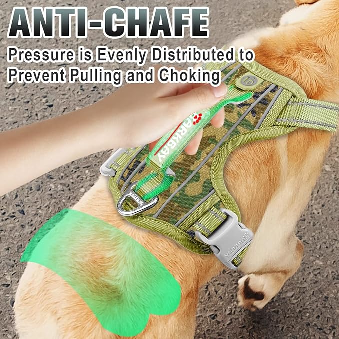 BARKBAY No Pull Dog Harness Large Reflective Dog Harness with Front Clip and Easy Control Handle for Walking Training Running with ID tag Pocket(Camo,S)