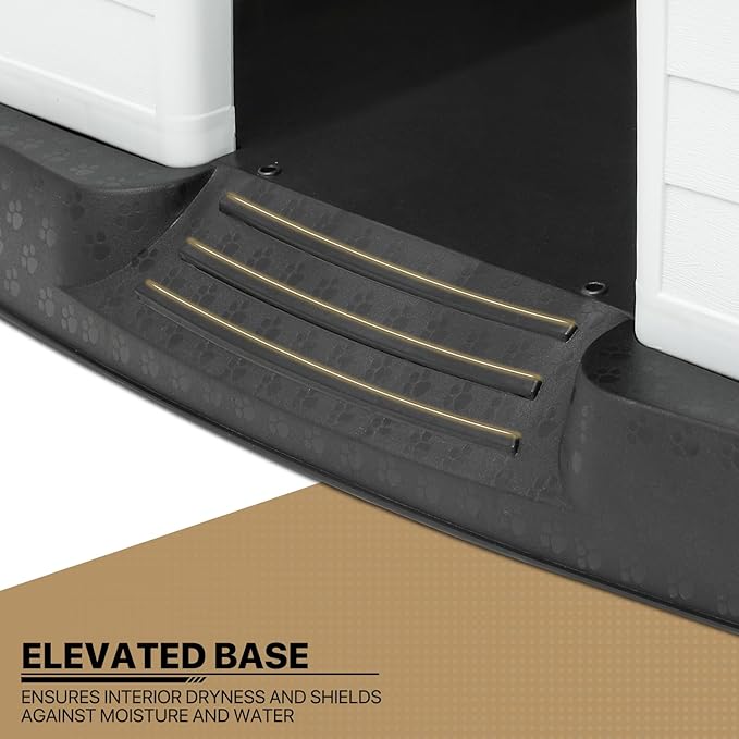 MoNiBloom Outdoor Dog House, Durable Dog Housess Indoor, Plastic Insulated Water Resistant Puppy Shelter for Small Medium Dogs, Dark Gray