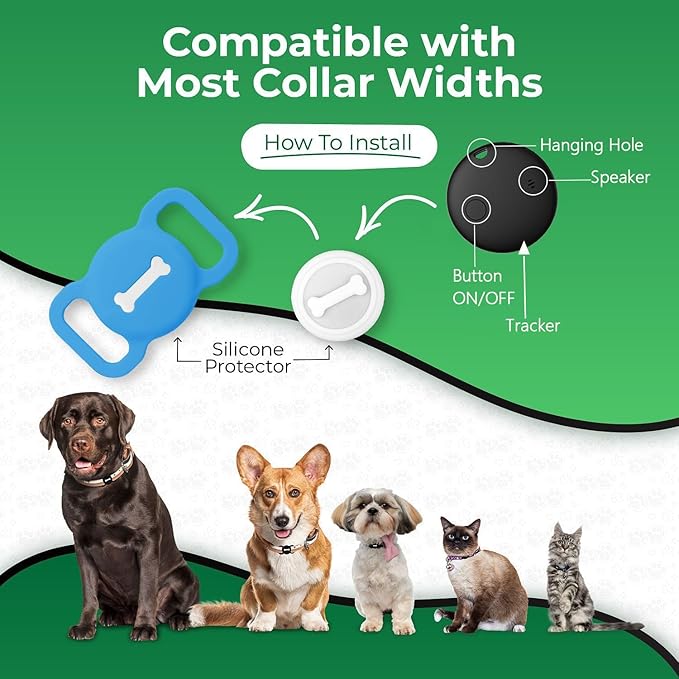 Smart Pet Tracker, Dog Tracker with Black Collar Holder, Smart Tag for Seamless Location Tracking, No Monthly Fee, MFi Certificated, Work with Find My, No GPS Tracker, iOS Only (Sky Blue)