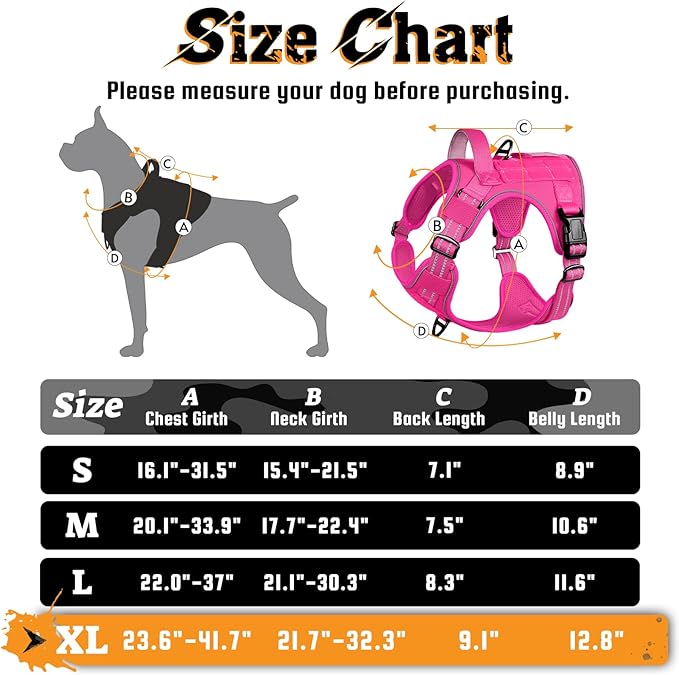 rabbitgoo Dog Harness for Large Dogs No Pull, Tactical Service Dog Vest with Molle and Control Handle, Adjustable and Reflective Military Pet Harness for Easy Walking and Training, Rose Red, XL