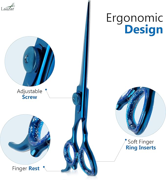 Laazar Dog Grooming Scissors - 7.0 Inch Straight Grooming Scissors for Dogs, 440C Stainless Steel Pet Grooming Scissors with Finger Rest & Case, Dog Shears for Grooming, Cat Grooming Supplies