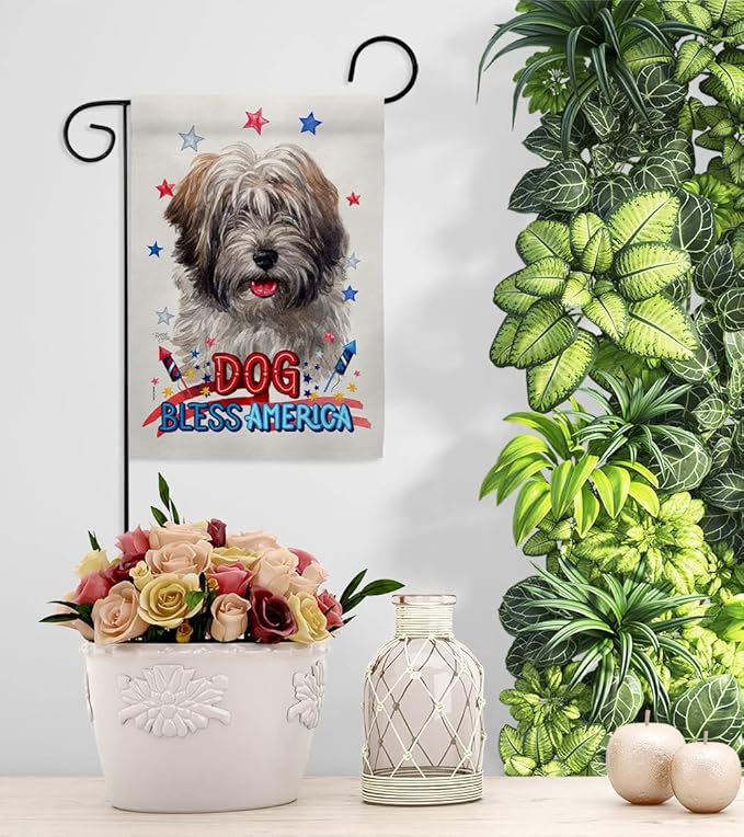Breeze Decor Patriotic Tibetan Terrier Garden House Flag-Kit Dog Puppy Spoiled Paw Canine Fur Pet Nature Farm Animal Creature Decoration Banner Small Yard Gift Double-Sided, Made in USA