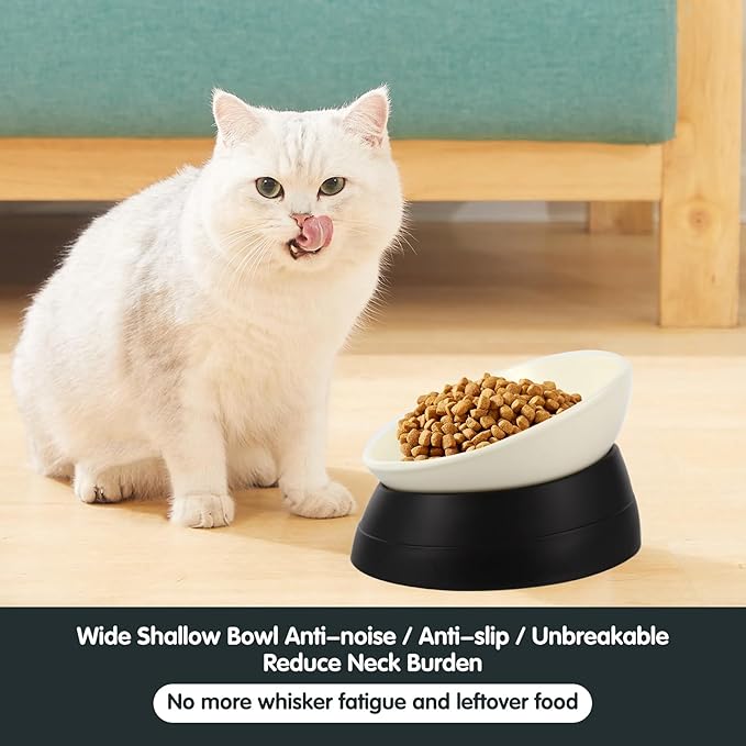 Bulldog Bowl Anti-Slip Dog Cat Dish Detachable Rubber Dog Bowl Pet Sterile Tilted Pet Feeder Slope Base (Black, 3.5 Cup (Medium/Large Dog))